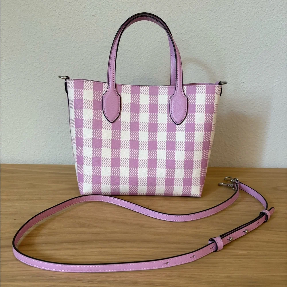 Kate Spade Bleecker Gingham Checker Purple Medium Crossbody Tote Handbag - Picture 2 of 10